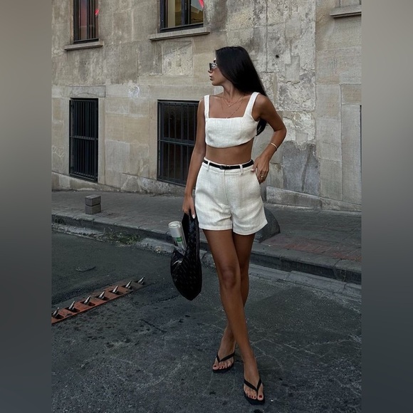 Commense Tweed‎ Backless Plain Shorts Set size S COLOR — Off-White - Picture 5 of 5